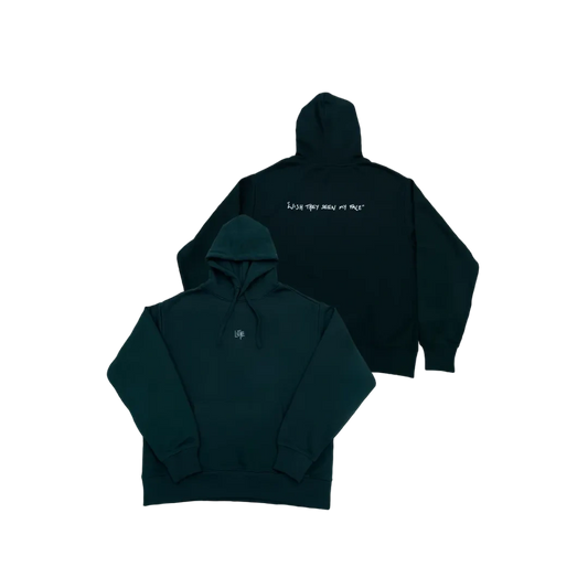 Front and back view of the green Lithe hoodie with "wish they seen my face" text on the back. Created after the popular single. Released in 2022.